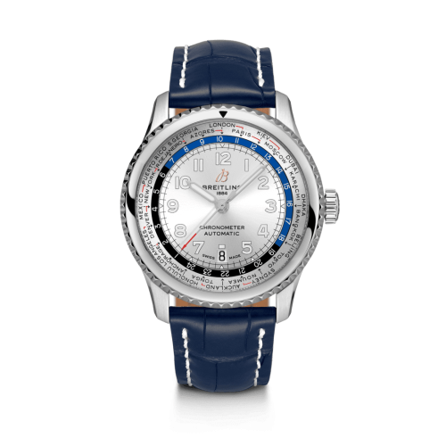 Breitling Navitimer 8 B35 Automatic Unitime 43 Stainless Steel / Silver / Blue Croco / Folding AB3521U01G1P4