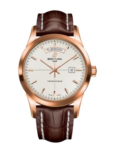 Breitling Transocean Day & Date Red Gold / Silver / Croco / Pin R45310121G1P1