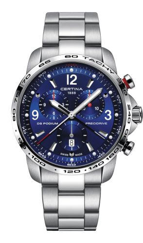Certina DS Podium Big Size Chrono 1/100 Sec Stainless Steel / Blue / Bracelet C001.647.11.047.00