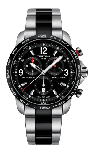 Certina DS Podium Big Size Chrono 1/100 Sec Stainless Steel / PVD / Black / Bracelet C001.647.22.057.00