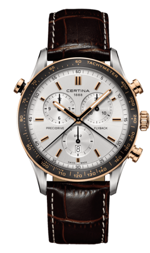 Certina DS 2 Chronograph Flyback Stainless Steel / Rose Gold PVD / Silver / Strap C024.618.26.031.00