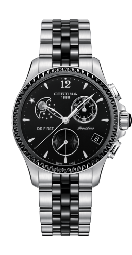 Certina Ds First Lady Chronograph Moon Phase Stainless Steel - Ceramic / Black / Bracelet C030.250.11.056.00