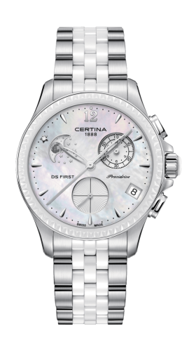 Certina Ds First Lady Chronograph Moon Phase Stainless Steel - Ceramic / MOP / Bracelet C030.250.11.106.00