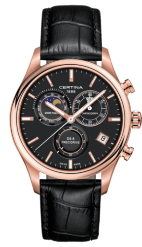Certina DS-8 Chronograph Moon Phase PVD Rose / Black / Strap C033.450.36.051.00