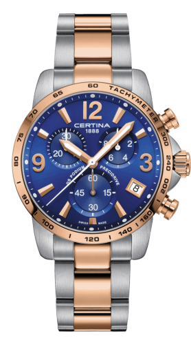 Certina DS Podium Chronograph 1/10 Sec Stainless Steel / Rose Gold PVD / Blue / Bracelet C034.417.22.047.00