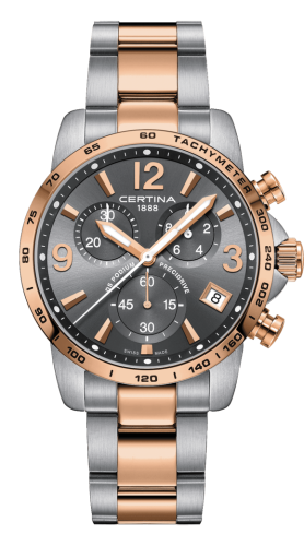 Certina DS Podium Chronograph 1/10 Sec Stainless Steel / Rose Gold PVD / Grey / Bracelet C034.417.22.087.00