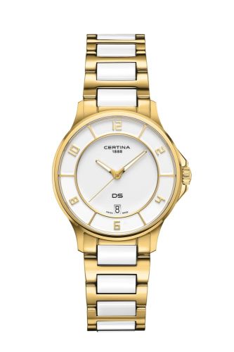 Certina DS-6 Lady Yellow Gold - Ceramic / White / Bracelet C039.251.33.017.00