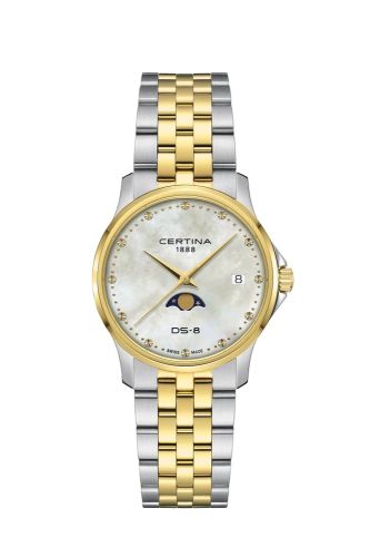 Certina DS-8 Moonphase Lady Quartz Stainless Steel - Yellow Gold / MOP / Bracelet C045.223.22.111.00
