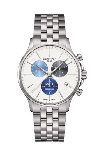 Certina DS-8 Chrono Titanium / White Tricolor / Bracelet C045.417.44.011.00