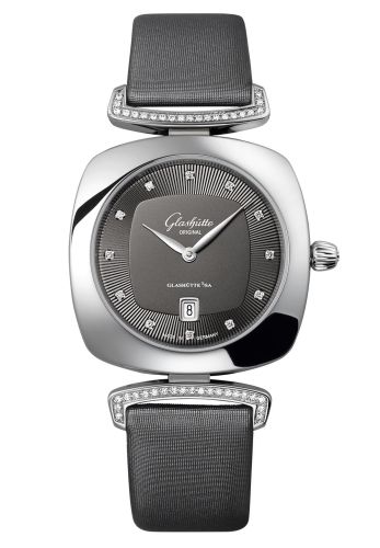 Glashutte Original Pavonina Date Stainless Steel / Diamond / Grey / Calf - Pin 1-03-01-06-12-02