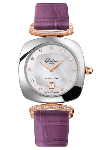 Glashutte Original Pavonina Date Stainless Steel / Red Gold / Diamond / MOP / Alligator 1-03-01-08-16-34