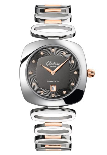 Glashutte Original Pavonina Date Stainless Steel / Red Gold / Grey / Bracelet 1-03-01-25-06-14