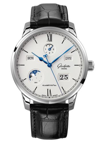 Glashutte Original Senator Excellence Perpetual Calendar Stainless Steel / Silver / Alligator / Folding 1-36-02-01-02-50