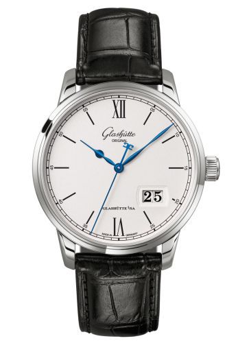 Glashutte Original Senator Excellence Panorama Date Stainless Steel / Silver / Alligator / Folding 1-36-03-01-02-50