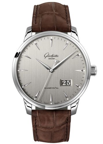 Glashutte Original Senator Excellence Panorama Date Stainless Steel / Grey / Alligator / Pin 1-36-03-03-02-02