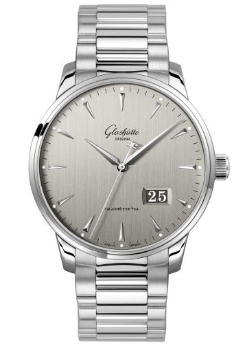 Glashutte Original Senator Excellence Panorama Date Stainless Steel / Grey / Bracelet 1-36-03-03-02-70