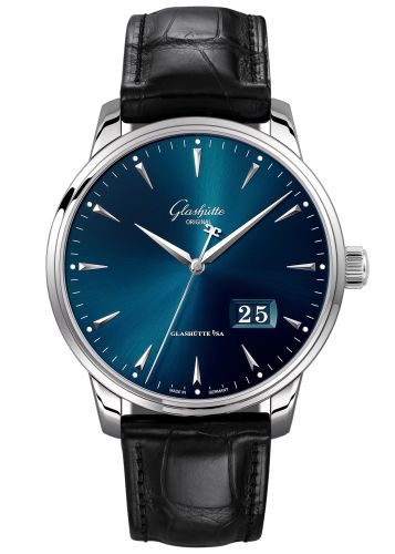 Glashutte Original Senator Excellence Panorama Date Stainless Steel / Blue / Alligator / Folding 1-36-03-04-02-30