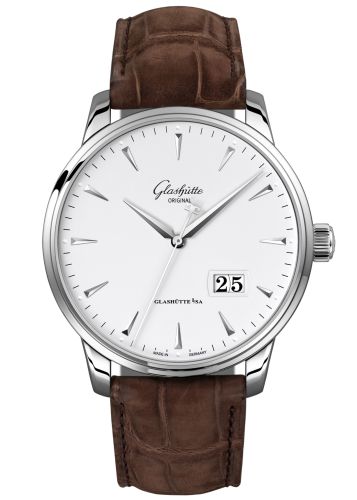 Glashutte Original Senator Excellence Panorama Date Stainless Steel / Silver / Alligator - Pin 1-36-03-05-02-02