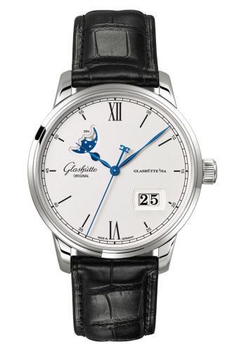 Glashutte Original Senator Excellence Panorama Date Moonphase Stainless Steel / Silver / Alligator / Pin 1-36-04-01-02-01