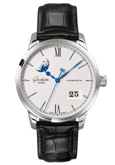 Glashutte Original Senator Excellence Panorama Date Moonphase Stainless Steel / Silver / Alligator / Folding 1-36-04-01-02-61