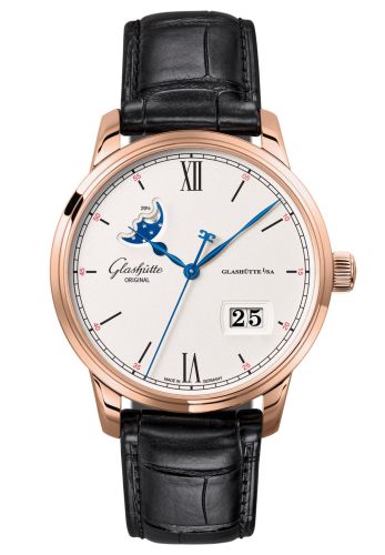 Glashutte Original Senator Excellence Panorama Date Moonphase Red Gold / Silver / Alligator / Folding 1-36-04-02-05-30