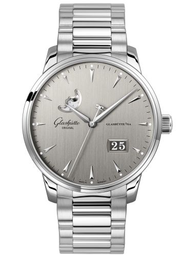 Glashutte Original Senator Excellence Panorama Date Moonphase Stainless Steel / Grey / Bracelet 1-36-04-03-02-70