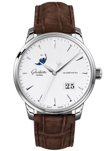 Glashutte Original Senator Excellence Panorama Date Moonphase Stainless Steel / Silver / Alligator - Folding 1-36-04-05-02-51
