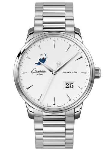Glashutte Original Senator Excellence Panorama Date Moonphase Stainless Steel / Silver / Alligator / Folding 1-36-04-05-02-70