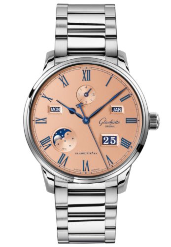 Glashutte Original Senator Perpetual Calendar Stainless Steel / Salmon / Bracelet 1-36-12-01-02-71