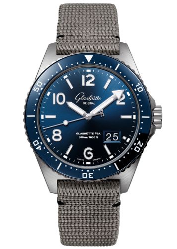 Glashutte Original SeaQ Panorama Date Stainless Steel / Blue / Synthetic - Pin 1-36-13-02-81-08