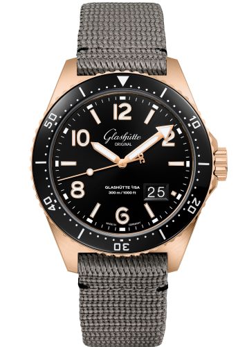 Glashutte Original SeaQ Panorama Date Red Gold / Black / Synthetic - Folding 1-36-13-03-90-34
