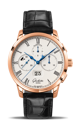 Glashutte Original Senator Chronograph Panorama Date Red Gold / Silver / Alligator / Folding 1-37-01-01-05-30
