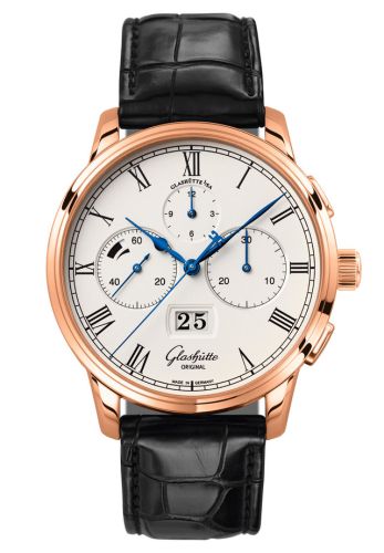 Glashutte Original Senator Chronograph Panorama Date Red Gold / Silver / Alligator / Folding 1-37-01-01-05-50