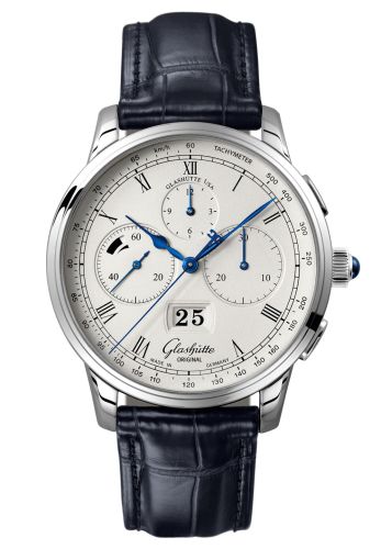 Glashutte Original Senator Chronograph Panorama Date Platinum / Silver / Alligator / Folding 1-37-01-02-03-50