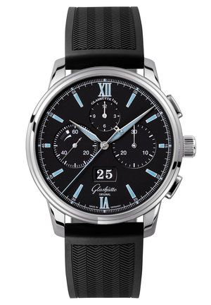 Glashutte Original Senator Chronograph Panorama Date Stainless Steel / Black / Rubber - Folding 1-37-01-03-02-33