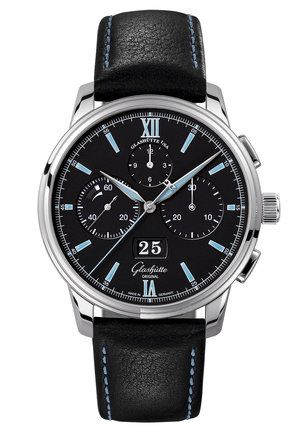 Glashutte Original Senator Chronograph Panorama Date Stainless Steel / Black / Calf - Folding 1-37-01-03-02-35