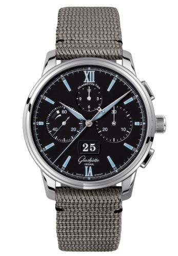 Glashutte Original Senator Chronograph Panorama Date Stainless Steel / Black / Fabric / Folding 1-37-01-03-02-36