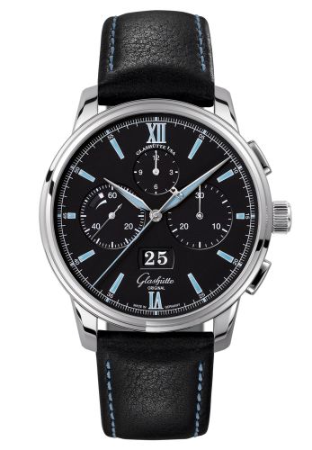 Glashutte Original Senator Chronograph Panorama Date Stainless Steel / Black / Calf - Folding 1-37-01-03-02-55