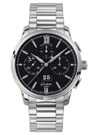 Glashutte Original Senator Chronograph Panorama Date Stainless Steel / Black / Bracelet 1-37-01-03-02-70