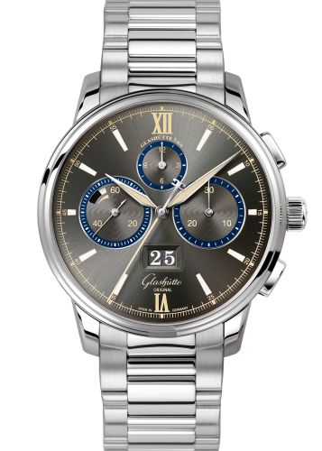Glashutte Original Senator Chronograph Panorama Date Capital Edition Stainless Steel / Grey / Calf / Bracelet 1-37-01-04-02-70