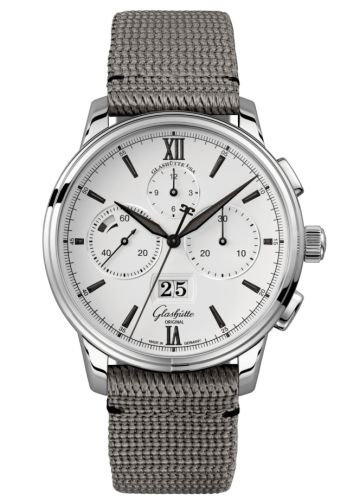 Glashutte Original Senator Chronograph Panorama Date Stainless Steel / Silver / Fabric - Folding 1-37-01-05-02-36