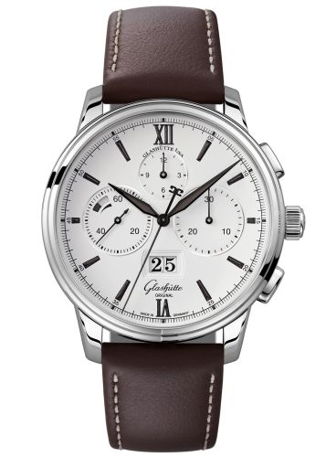Glashutte Original Senator Chronograph Panorama Date Stainless Steel / Silver / Calf / Folding 1-37-01-05-02-55