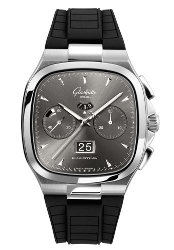 Glashutte Original Seventies Chronograph Panorama Date Ruthenium / Rubber / Folding 1-37-02-01-02-33