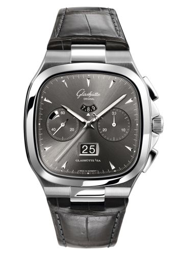 Glashutte Original Seventies Chronograph Panorama Date Ruthenium / Alligator / Folding 1-37-02-01-02-50