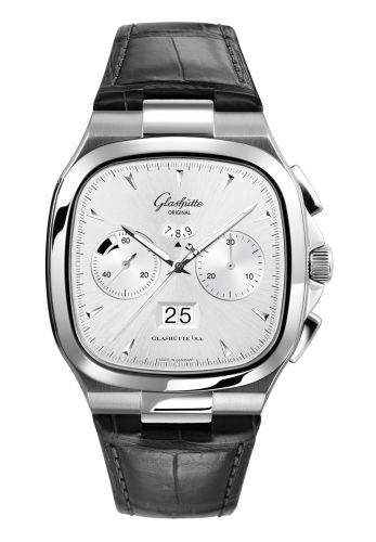 Glashutte Original Seventies Chronograph Panorama Date Silver / Alligator / Folding 1-37-02-02-02-30