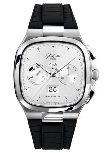 Glashutte Original Seventies Chronograph Panorama Date Silver / Rubber / Folding 1-37-02-02-02-53