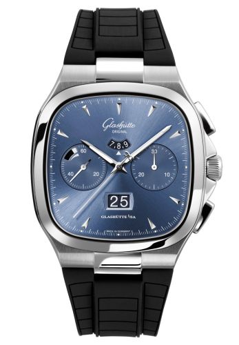 Glashutte Original Seventies Chronograph Panorama Date Blue / Rubber / Folding 1-37-02-03-02-33