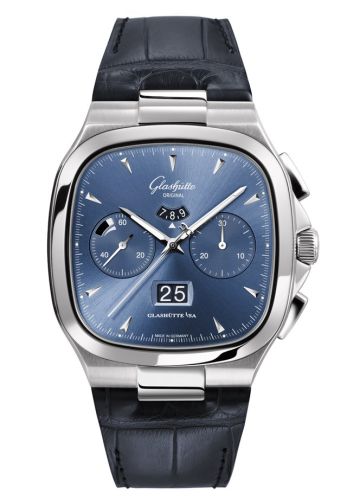 Glashutte Original Seventies Chronograph Panorama Date Blue / Alligator / Folding 1-37-02-03-02-50