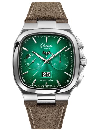 Glashutte Original Seventies Chronograph Panorama Date Green / Nubuck / Folding 1-37-02-04-02-35