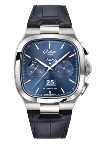 Glashutte Original Seventies Chronograph Panorama Date Blue / Alligator - Folding 1-37-02-08-02-61